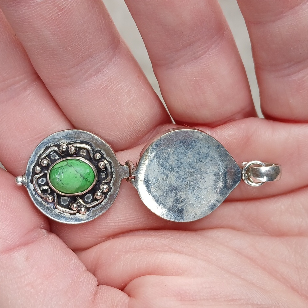 New Green Turquoise Silver Poison Locket Pendant.